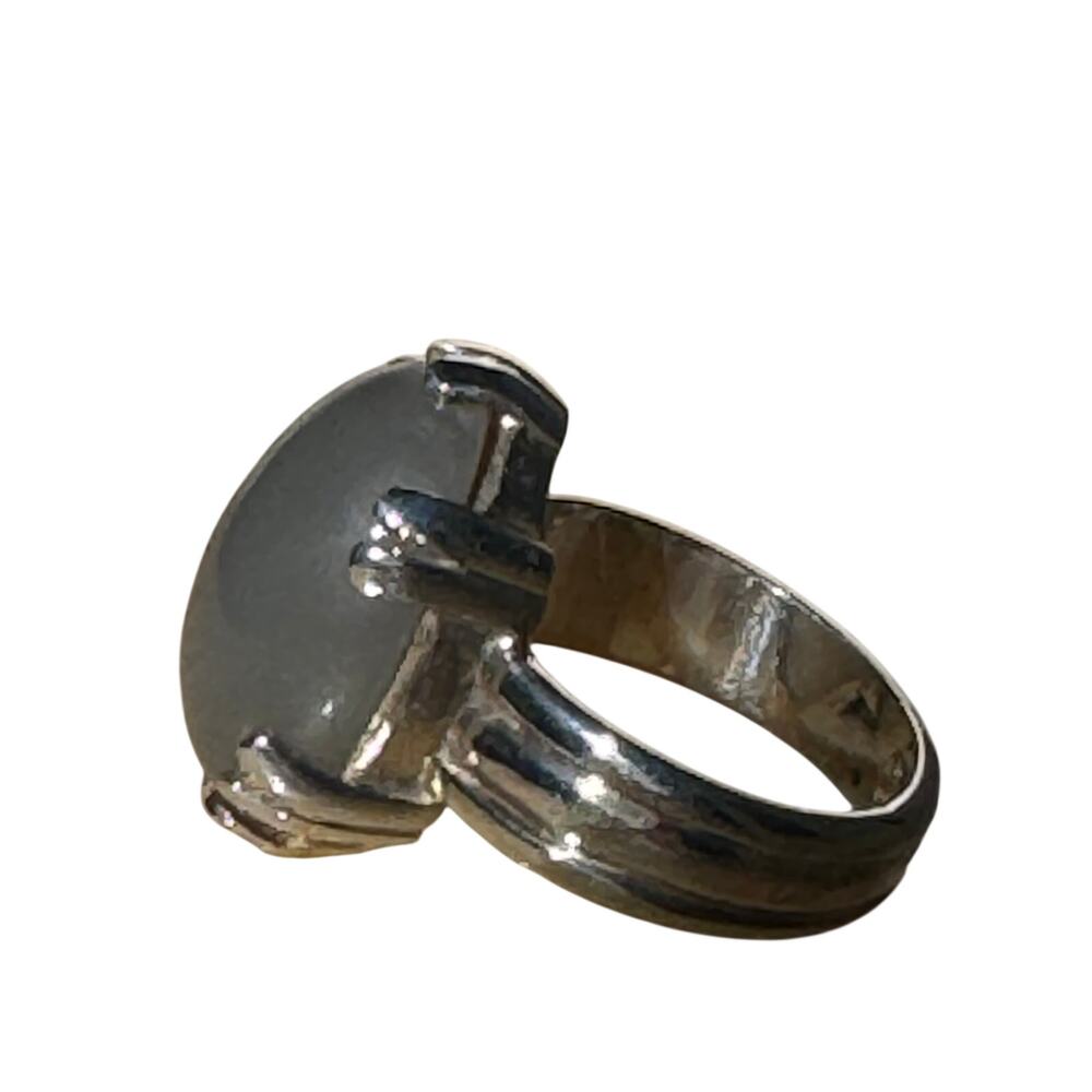 Pale Grey Moonstone Heavy Handmade Sterling 925 Silver Ring USA Size 8